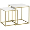 Image de HOMCOM Tables gigognes, lot de 2, tables basses carrées, table d'appoint, armature en acier blanc or