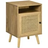 Image de HOMCOM Table de chevet table de nuit avec placard porte cannage et niche design vintage 39 x 35 x 60 cm naturel