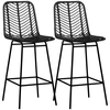 Image de HOMCOM Lot de 2 tabourets de bar chaise de bar design bohème hauteur 66 cm avec repose-pieds métal et rotin PE - noir