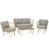 Image de Outsunny Ensemble salon de jardin canapé 2 places + 2 fauteuils + 1 table basse plateau verre trempé 7 coussins beige