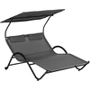 Image de Outsunny Chaise longue bain de soleil transat avec auvent oreiller et roulettes en acier et polyester gris foncé Aosom France