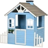 Image de Outsunny Cabane de jeu pour enfant maison de jardin en bois porte et fenêtres de 3 à 7 ans dim. 151L x 112.5l x 142H cm bleu Aosom France