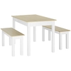 Image de HOMCOM Ensemble table à manger 3 pièces avec 2 bancs encastrables pour 4-6 personnes style contemporain en bois chêne et blanc Aosom France