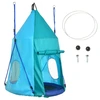 Image de Outsunny Balançoire nid d'oiseau avec tente amovible Ø 110 cm charge max. 150 Kg corde réglable en hauteur 120 à 180 cm bleu Aosom France
