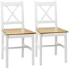 Image de HOMCOM Lot de 2 chaises de salle à manger en bois massif chaise de cuisine esprit campagne dossier croisé blanc et chêne