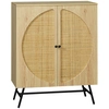 Image de HOMCOM Meuble de rangement buffet haut aspect bois et cannage design 2 portes 80 x 39 x 101,8 cm naturel