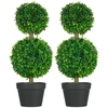Image de HOMCOM Lot de 2 arbres buis artificiel plantes artificielles double boules avec tronc et pot inclus - hauteur 60 cm vert