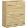 Image de HOMCOM Meuble Range-Chaussures 2 Tiroirs 2 Portes Étagère Réglable Naturel Aosom France