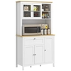 Image de HOMCOM Buffet de cuisine Buffet haut cuisine blanc avec 5 portes dont 2 portes vitrées et 1 tiroir 1 niche centrale 100x40x180 cm Aosom France