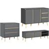 Image de HOMCOM Ensemble de commode 3 tiroirs, buffet et meuble TV - meuble de rangement - banc TV pour télévision jusqu'à 55 pouces
