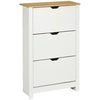 Image de HOMCOM Armoire à Chaussures 3 Portes abattantes 2 Compartiments Panneaux Particules Blanc chêne