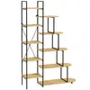 Image de HOMCOM Étagère bibliothèque style industriel en escalier 5 niveaux structure en acier 111,5 x 32 x 170 cm noir et couleur bois Aosom France