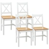 Image de HOMCOM Lot de 4 chaises de salle à manger en bois massif chaise de cuisine esprit campagne dossier croisé blanc et chêne