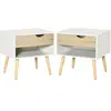 Image de HOMCOM Lot de 2 Tables de Nuit tiroir Niche Design Moderne Panneau de Particules Classe E1 Pieds en Bois Massif 50 x 39 x 51 cm