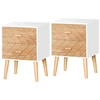 Image de HOMCOM Chevet Table de Nuit Design scandinave 40L x 30l x 56H cm tiroirs Bois Massif pin MDF Blanc et hêtre Motif Graphique