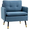 Image de HOMCOM Fauteuil scandinave dossier capitonné avec passepoil en tissu 76 x 68 x 80 cm bleu et pieds en métal noir et doré