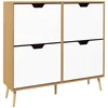 Image de HOMCOM Meuble à chaussures 4 abattants 16 paires avec étagère réglable pieds en bois massif 95 x 26 x 95 cm naturel