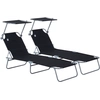 Image de Outsunny Lot de 2 transats Bain de Soleil Pliable Chaise Longue Pliante Grand Confort Dossier Inclinable Pare-Soleil réglable