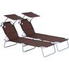 Image de Outsunny Lot de 2 Transats Bain de Soleil Pliable Chaise Longue Pliante Grand Confort Dossier Inclinable Pare-Soleil réglable