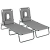 Image de Outsunny Lot de 2 Bains de Soleil Pliable transat inclinable 4 Positions Chaise Longue de Lecture 3 Coussins fournis Gris