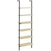 Image de HOMCOM Étagère échelle mural bibliothèque style industriel 5 étagères acier noir aspect bois naturel dim. 60L x 30l x 206H cm