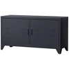 Image de HOMCOM Meuble TV banc télévision design industriel 2 placards avec 2 étagères réglables passe-câbles structure acier noir