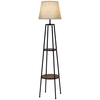 Image de HOMCOM Lampadaire 2 étagères de rangement douille E27 40 W interrupteur à tirette abat-jour tissu 42 x 42 x 166 cm noir marron