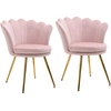 Image de HOMCOM Lot de 2 fauteuil coquillage Fauteuil rose Fauteuil de salon Chaise en velours pieds métal dorés effilés dim. 67l x 64P x 77H cm rose