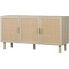 Image de HOMCOM Buffet Meuble de Rangement Placard 3 Portes avec étagère réglable Effet cannage Style bohème - 136 x 41 x 70 cm