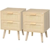 Image de HOMCOM Lot de 2 tables de chevet tables d'appoint 2 tiroirs façades aspect cannage rotin style bohème 40 x 40 x 56 cm naturel