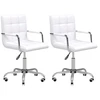 Image de HOMCOM Lot de 2 chaises de bureau fauteuil manager pivotant hauteur réglable revêtement synthétique capitonné blanc