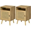 Image de HOMCOM Lot de 2 tables de chevet table de nuit avec placard porte cannage et niche design vintage 39 x 35 x 60 cm naturel