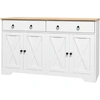 Image de HOMCOM Buffet meuble de rangement armoire de cuisine style rural 2 tiroirs et 2 placards étagères à hauteurs réglables blanc