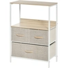 Image de HOMCOM Meuble Rangement Bois Naturel Métal Blanc 3 Tiroirs Tissu Étagère 58x29x81,5cm Aosom France