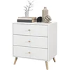 Image de Outsunny Commode 3 Tiroirs Style Scandinave MDF Blanc Poignées et Pieds Pin Massif Aosom France