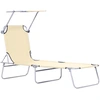 Image de Outsunny Transat Bain de Soleil Pliable Chaise Longue Pliante Dossier Inclinable Multi-positions et Pare-Soleil réglable