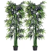Image de Outsunny Lot de 2 Bambous Artificiel XXL 1,80H m arbre artificiel 1105 Feuilles denses réalistes Pot Inclus Noir Vert