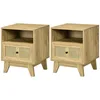 Image de HOMCOM Lot de 2 tables de chevet table de nuit avec tiroir porte cannage et niche vintage 45 x 39 x 56,5 cm