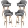 Image de HOMCOM Tabourets de Bar Design scandinave Lot de 4 tabourets de Bar avec Repose-Pieds et accoudoirs Bois massif Lin Gris foncé