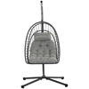 Image de Outsunny Fauteuil suspendu de jardin chaise hamac résine tressée panier pliable avec matelas support en métal et appui-tête gris