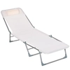 Image de Outsunny Bain de soleil transat chaise longue inclinable pliable avec oreiller dossier réglable sur 5 niveaux crème