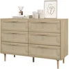Image de HOMCOM Commode 6 tiroirs meuble de rangement avec tissage en rotin dim. 110L x 40l x 75H cm Aspect Bois Clair