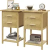 Image de HOMCOM Lot de 2 tables de chevet table de nuit en bambou avec 2 tiroirs et 1 étagère 40 x 34 x 60 cm naturel