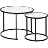 Image de HOMCOM Lot de 2 Tables Basses Rondes gigogne empilables Plateau en bois aspect marbre et Pieds en métal Noir