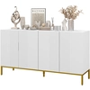 Image de HOMCOM Buffet design contemporain graphique 2 placards porte étagères réglables en bois blanc métal doré