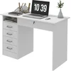 Image de HOMCOM Bureau moderne avec 5 tiroirs, grand plateau, 1 compartiment ouvert, tiroir verrouillable, 110 x 50 x 76cm, blanc