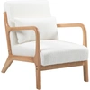 Image de HOMCOM Fauteuil lounge - 3 coussins inclus - assise profonde - accoudoirs - structure bois hévéa - aspect velours crème