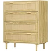 Image de HOMCOM Commode 4 tiroirs meuble de rangement façade tissage en rotin style bohème dim. 90l x 45P x 108,5H cm Aspect Bois Clair
