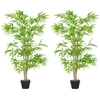 Image de Outsunny Lot de 2 bambous artificiels Hauteur 1,5 m 644 Feuilles denses réalistes Pot Inclus Noir avec Lichen Vert