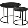 Image de HOMCOM Lot de 2 Tables Basses Rondes gigogne empilables Plateau en bois aspect marbre et Pieds en métal Noir